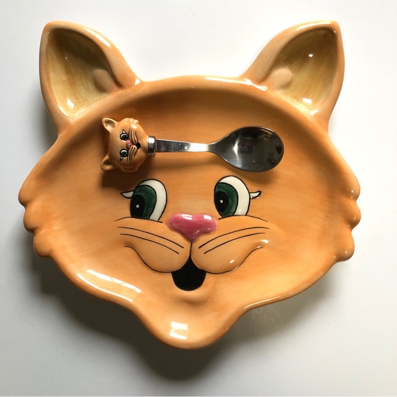 Fitz & Floyd Anthropomorphic Kitty Spoon Plate Serving Set Ceramic Kids Snacks - Picture 8 of 8